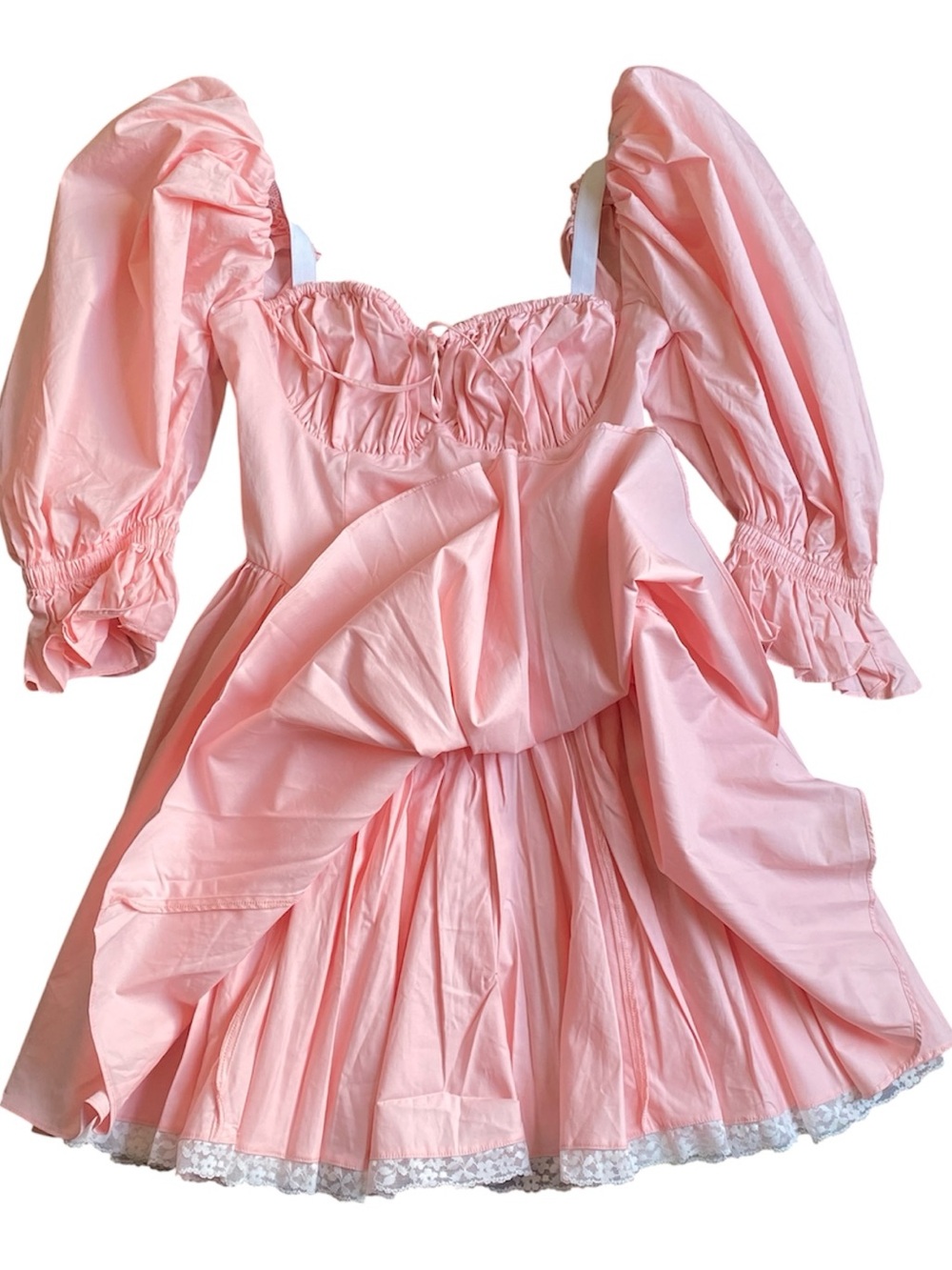 NWT Alieva Aliava Marcia Vintage Pleated Cotton Mini Dress Size XS Puff Sleeve - Picture 10 of 16
